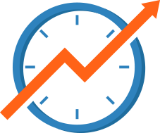 An increasing line graph over a clock
